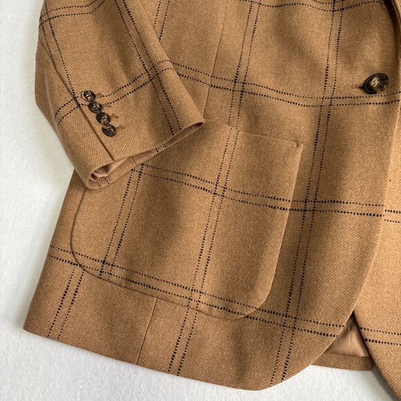 Madewell Larsen Wool Windowpane Blazer Women's 2X Camel Tan Office Academia EUC - Picture 7 of 10